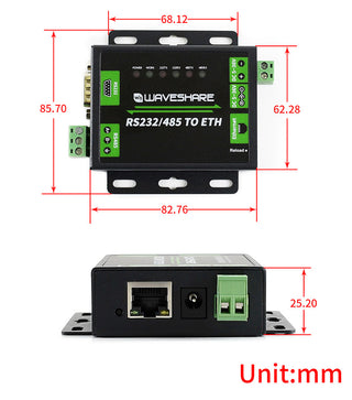 Waveshare Industrial RS232/RS485 to Ethernet Converter - Modbus Support (With Power Adapter)