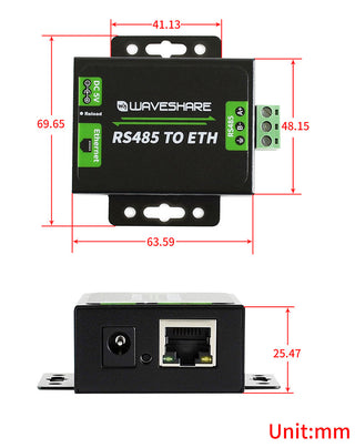 Waveshare Industrial RS485 to Ethernet Converter (EU)- Power Supply Included