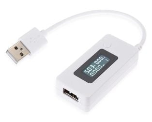 White USB Tester, Current Detector and Voltmeter with LCD Screen Monitors Mobile Power Capacity